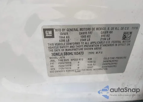 2017 Chevrolet Trax Lt from USA, damaged, VIN 3GNCJLSB0HL163473